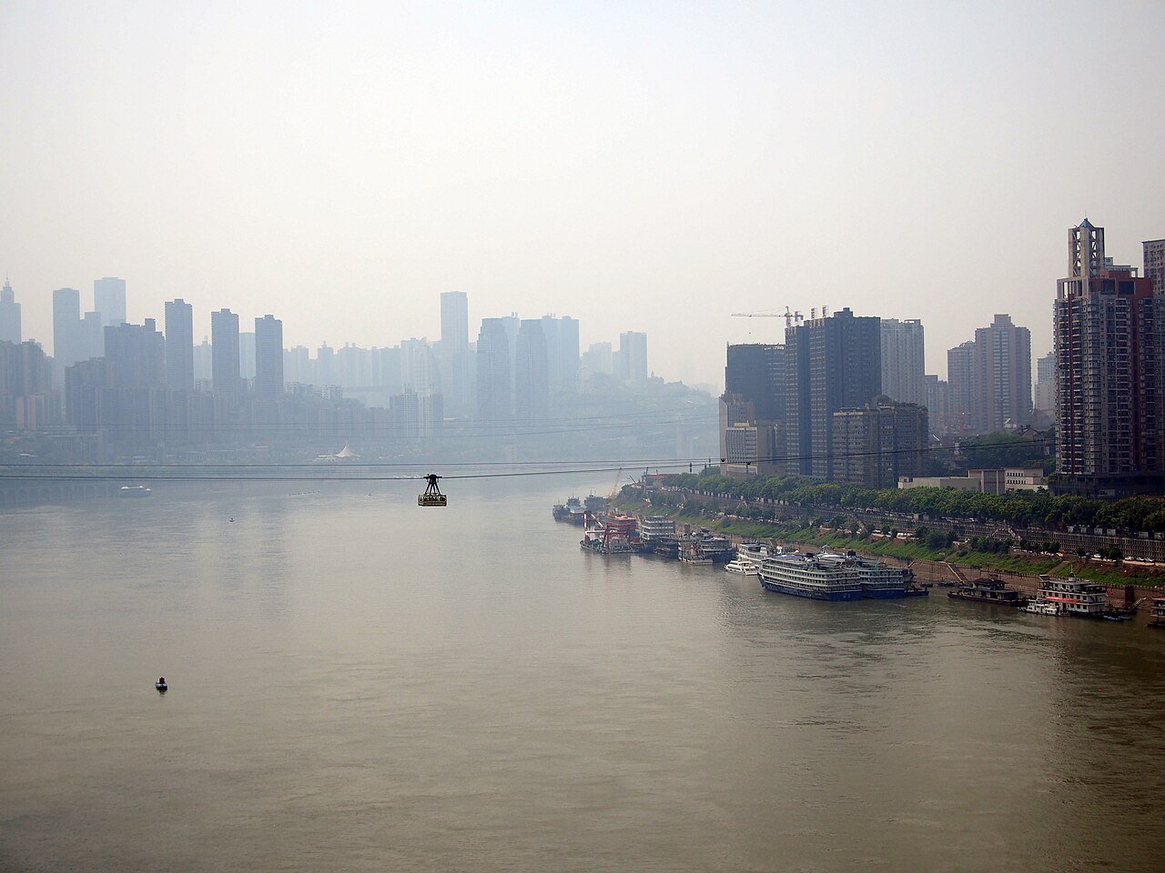 Gondola of the Yangtze River Cableway crossing above Chongqing