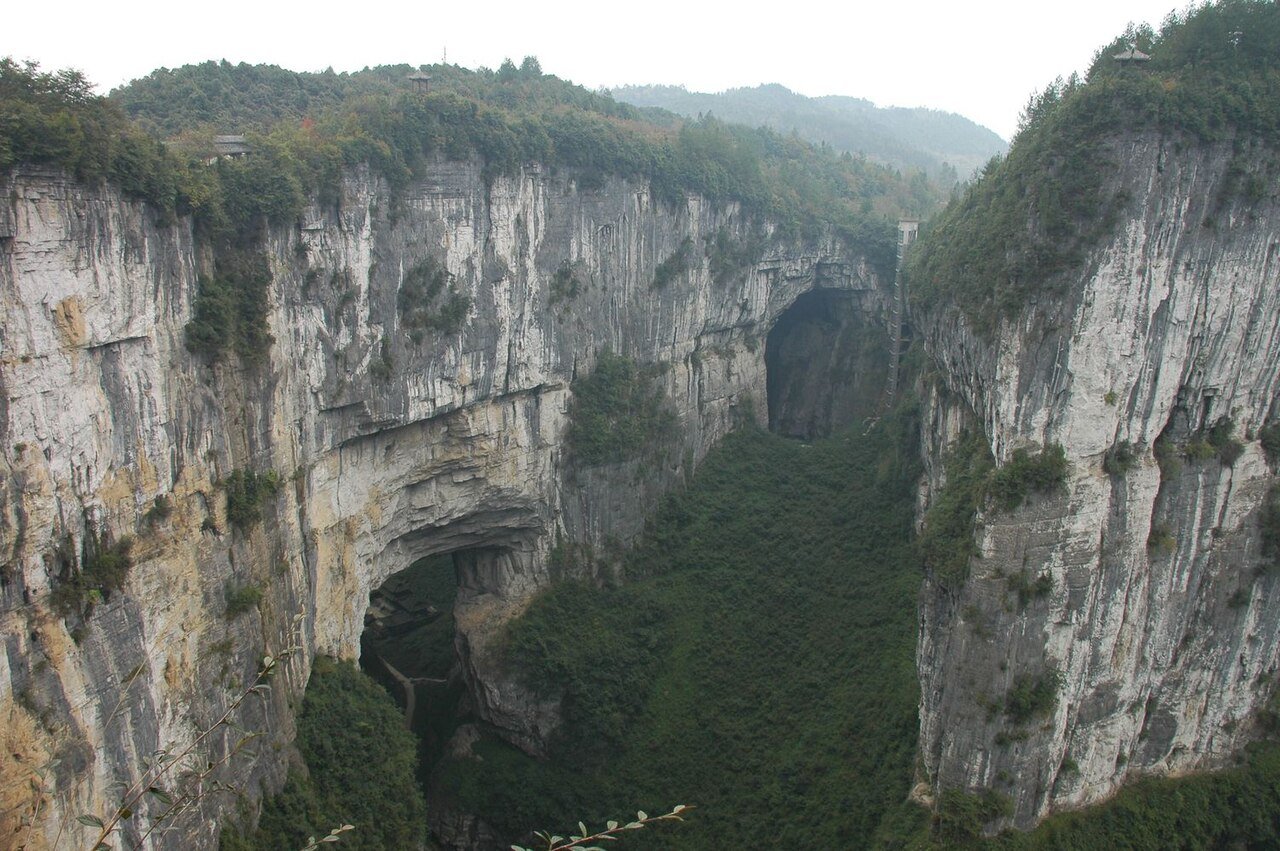 The Three Natural Bridges karst formations at Wulong