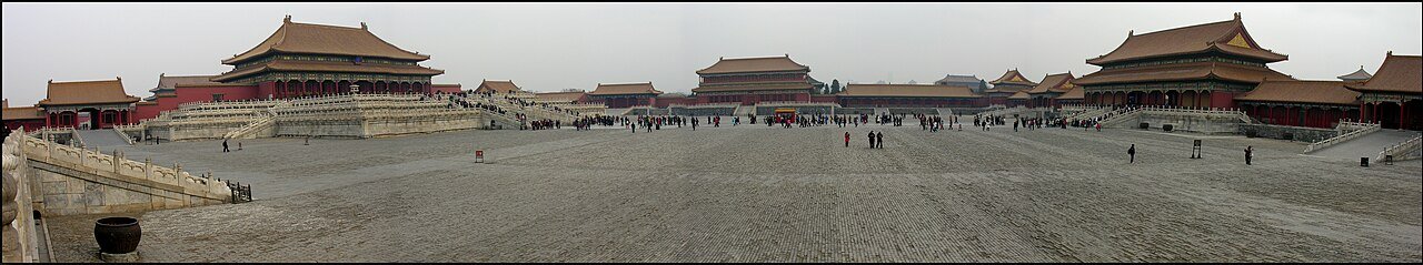 Aerial view of the golden rooftops of the Forbidden City, Beijing