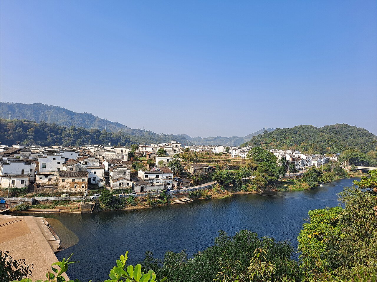 Wuyuan village with white walls and black tiles