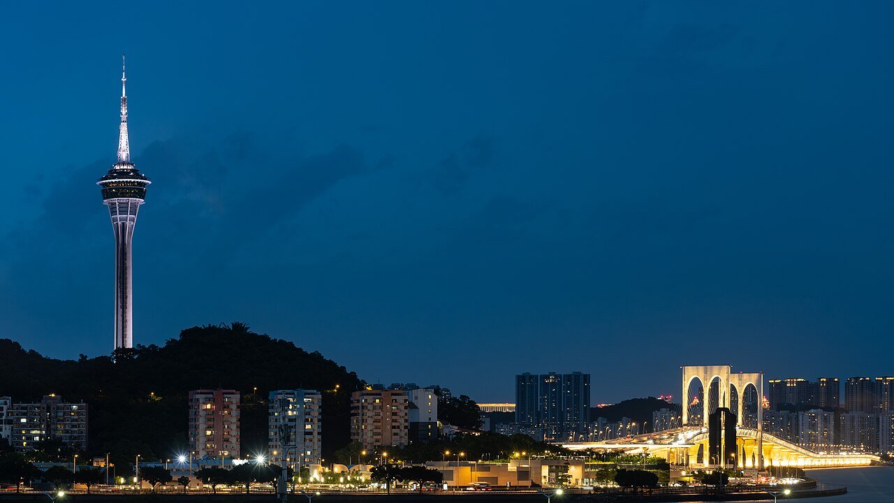 Macau Tower and Sai Van Bridge at blue hour