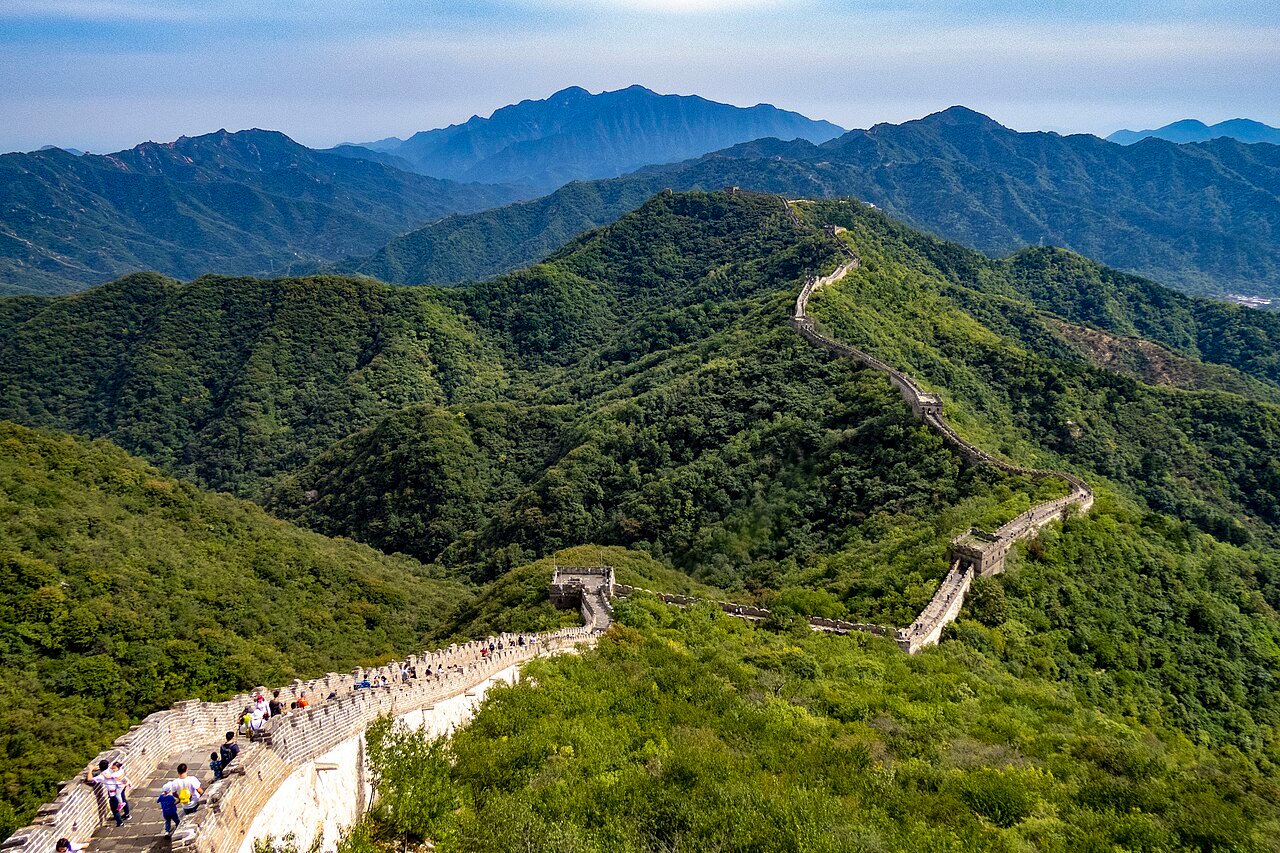 The Great Wall at Mutianyu running along forested ridges, seen from Watchtower 20